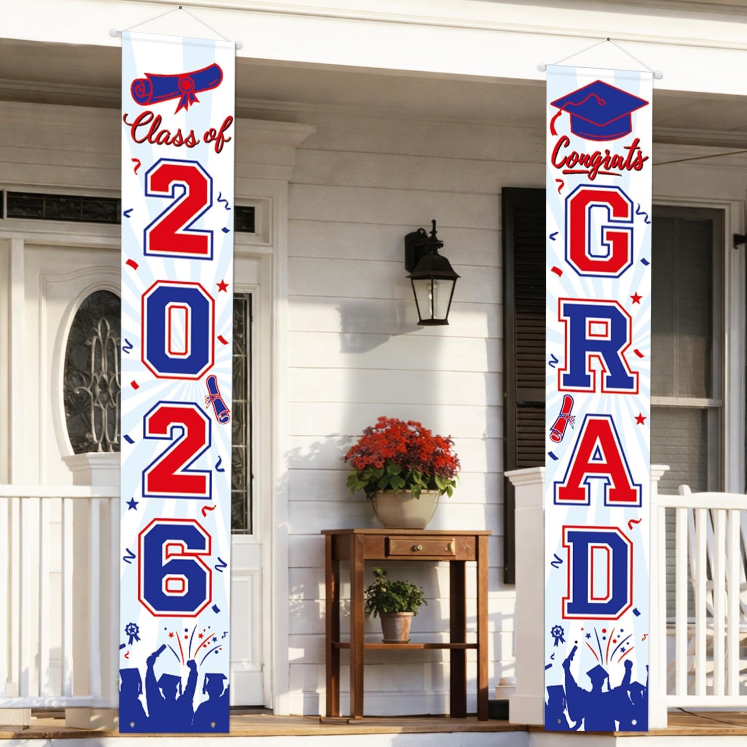 Graduation Decorations 2026 Porch Banner, Graduation Banner Class of 2026, Red and Blue Congrats Grad Decorations for Door and Porch Party Supplies